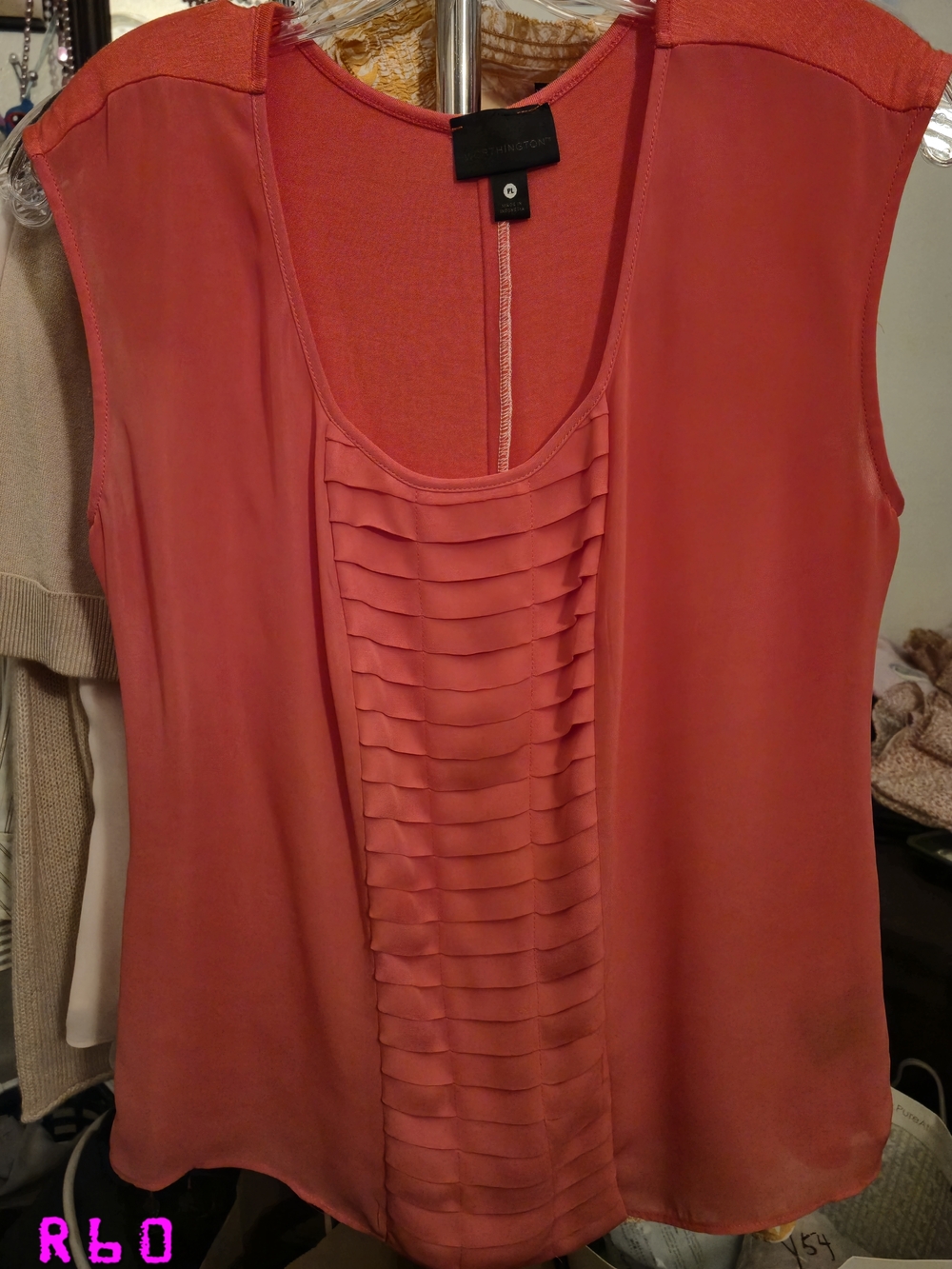 Worthington Womans Sleeveless Ruffled Front Loose Coral Tank Top Sz PL